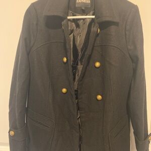 Express Women's Black Pea Coat with Gold Buttons